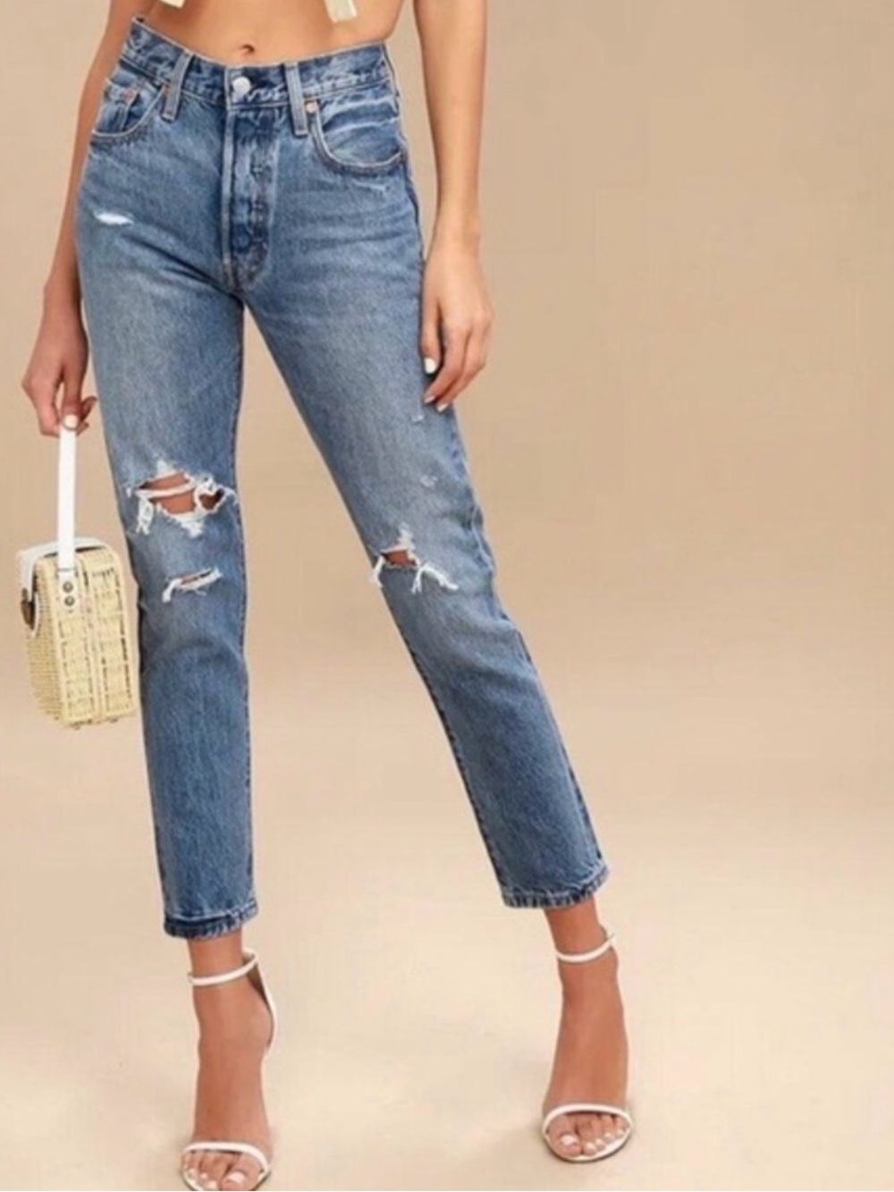 Women’s 501 Levi’s red tab Distressed High-Rise Blue Denim Jeans